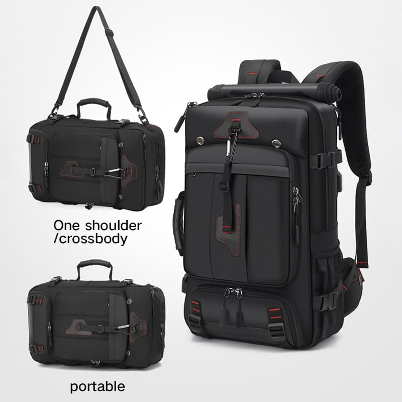 Outdoor Travel Backpack,Carry On Backpack Durable Convertible Duffle Bag,for Work&Travel，35L Capacity(Black,Medium Size) - size: Medium