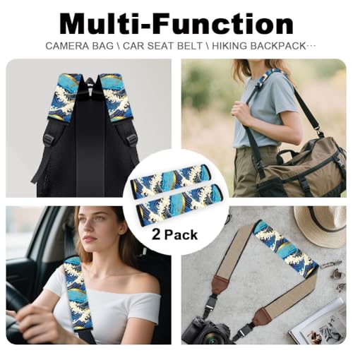 2Pcs Soft Auto Seat Belt Cover Pads, Ocean Wave Car Seatbelt Shoulder Cushion for Comfortable Driving, Compatible with All Cars' Seatbelt and Backpack Straps 11x2.4inch - color: Ocean Wave