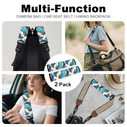 2Pcs Soft Auto Seat Belt Cover Pads, Ocean Wave Car Seatbelt Shoulder Cushion for Comfortable Driving, Compatible with All Cars' Seatbelt and Backpack Straps 11x2.4inch - color: Ocean Wave