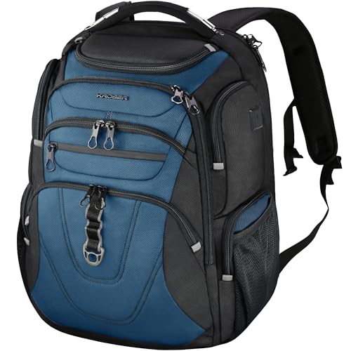 KROSER TSA Friendly Travel Laptop Backpack 18.4 inch XXXL Gaming Backpack Water-Repellent College Daypack Business Backpack with RFID Pockets & USB Port for Men/Women-Black/Haze Blue - color: Black/Haze Blue-18.4, size: 18.4 inch