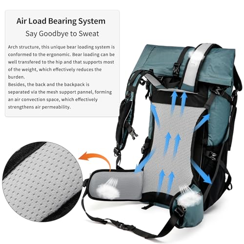 Hiking Backpack,40L to 50L Extra Large Capacity Hiking Bag,Internal Frame Camping Backpack,Upgraded X-PAC Lightweight Sport Daypack Travel Backpack Fit For Mountain Climbing Camping(Grey Green) - color: Grey Green