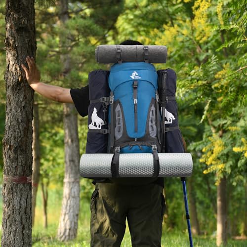 Bseash 60L Hiking Camping Backpack with Rain Cover, Waterproof Large Capacity Outdoor Sport Travel Daypack Climbing Touring (Blue Green) - color: Blue Green