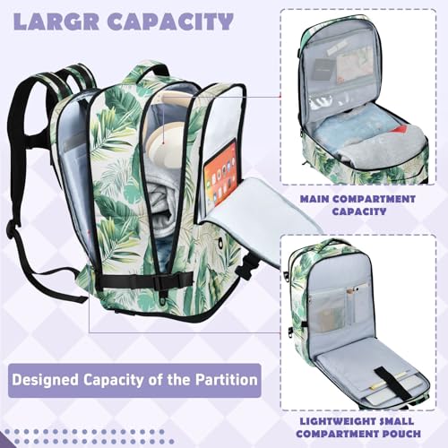 Travel Backpack with Shoe Compartment, 20L Large Capacity Laptop Backpack for Men Women, Tropical Leaves Daypack for Traveling Hiking Carry On