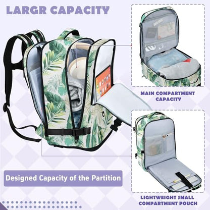 Travel Backpack with Shoe Compartment, 20L Large Capacity Laptop Backpack for Men Women, Tropical Leaves Daypack for Traveling Hiking Carry On