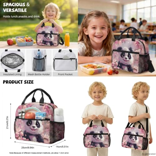 ZDCUSTOM Panda Backpack Set with Lunch Bags for Kids, School Backpack for Girls 1st 2nd 3rd Grade, Elementary Bookbag with Pencil Pouch, Cup Sleeve, Keychain, Pink School Bag for Girls - color: Panda