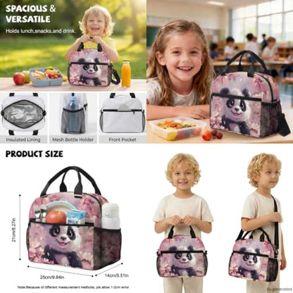 ZDCUSTOM Panda Backpack Set with Lunch Bags for Kids, School Backpack for Girls 1st 2nd 3rd Grade, Elementary Bookbag with Pencil Pouch, Cup Sleeve, Keychain, Pink School Bag for Girls - color: Panda