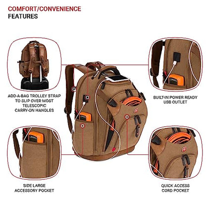 SwissGear Tool Bag Backpack, Fits Up to 17-Inch Laptop, Work Pack PRO, Brown Canvas - color: Brown Canvas, size: Large