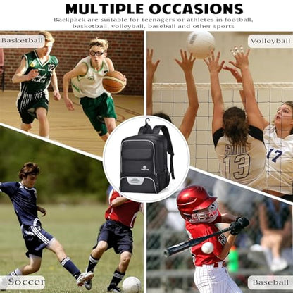 Youth Soccer Bag, Soccer Backpack with Ball Holder, Basketball Volleyball Football Handball Sports Backpack with Ball Compartment - color: Black