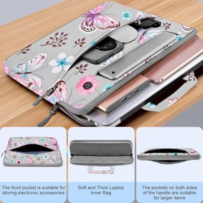 Hseok Laptop Shoulder Bag 17-17.3 inch Case, Durable Shockproof Protective Briefcase with Multi-Pockets Compatible with Lenovo Most 17-17.3 inch HP Acer Dell ASUS MSI Notebooks,Butterfly flower - color: Butterfly Flower, size: 17-17.3"