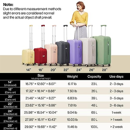 mixi Carry on Luggage, 20'' Suitcase Spinner Wheels Luggage Hardshell Lightweight Rolling Suitcases PC with Cover & TSA Lock for Business Travel, Lark Yellow - color: Lark Yellow, size: 20in Carry on