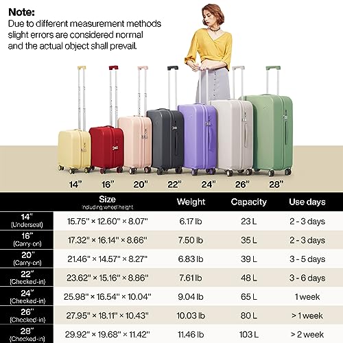 mixi Luggage Suitcase with Spinner Wheels, Hardside Rolling Suitcase PC with Cover & TSA Lock Lightweight Travel Case 26in Checked in, Lark Yellow - color: Lark Yellow, size: 26in Checked in