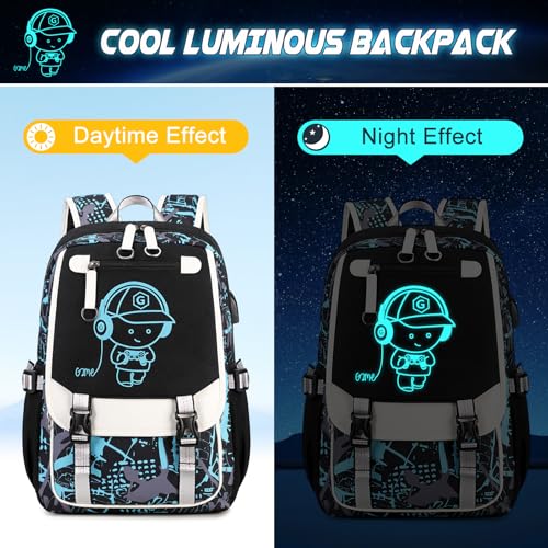 Bevalsa Backpack for Boys, Cool Luminous Boys Backpack with Sling Bag, Lunch Box & Pen Case, School Bags for Kids Children Teens Elementary Middle Schools, Bookbag Glow In The Dark (Green) - color: Green