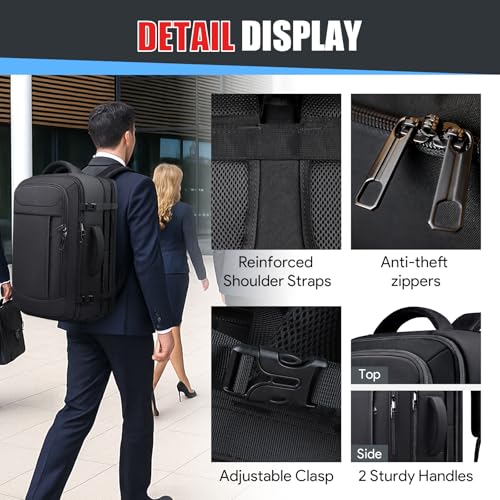 Carry On Backpack with LifetimeWarranty, Expandable Travel Backpack for Men, TSA Flight Approved Anti-Theft Large Duffel Bag Fits 17.3 Inch Laptop, Black - color: Black, size: XX-Large