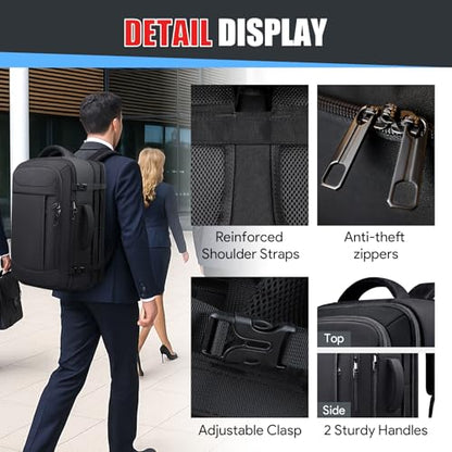 Carry On Backpack with LifetimeWarranty, Expandable Travel Backpack for Men, TSA Flight Approved Anti-Theft Large Duffel Bag Fits 17.3 Inch Laptop, Black - color: Black, size: XX-Large