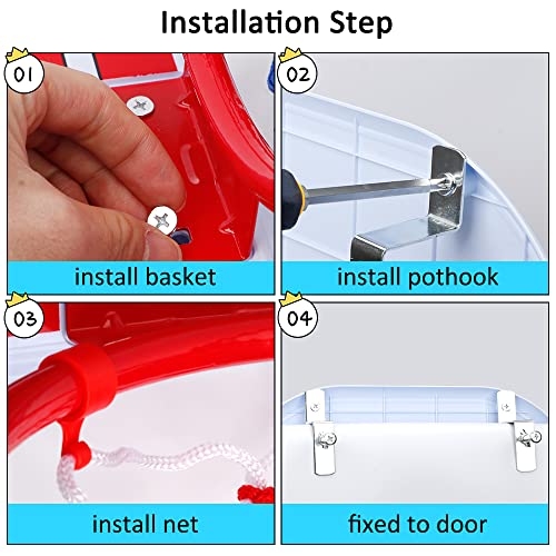 Mini Basketball Hoop Set for Kids Adults, Indoor Play Wall Mount Basketball Hoop for Door with 4 Small Replacement Toddler Basketballs, ABS Backboard Metal Rim Goal Sport Gifts for Pool Game Fun - style: Red + Rainbow Rubber Basketballs