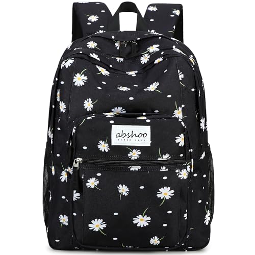 abshoo Classical Basic Daisy Womens School Backpack For College Teen Girls Water Resistant Bookbag (Daisy Black) - color: Daisy Black, size: 16.5 Inc
