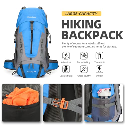 King'sGuard 60L Hiking Backpack for Men and Women Lightweight Camping Hiking Backpack with Rain Cover Large Waterproof Travel Backpack Backpacking Pack (Blue) - color: Blue