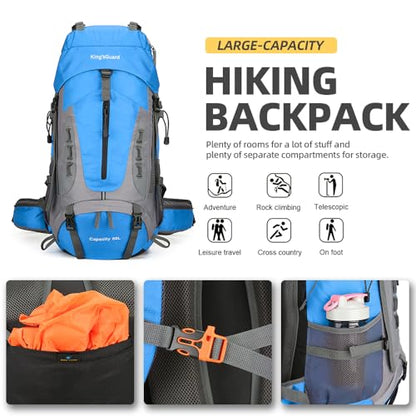 King'sGuard 60L Hiking Backpack for Men and Women Lightweight Camping Hiking Backpack with Rain Cover Large Waterproof Travel Backpack Backpacking Pack (Blue) - color: Blue