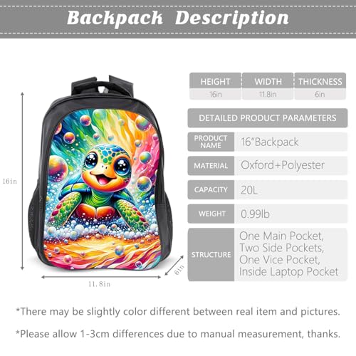 Turtle Backpack Kids Bookbag 16inch Schoolbag With Lunch Box Bag And Pencil Case Set For Boys Girls - color: Turtle