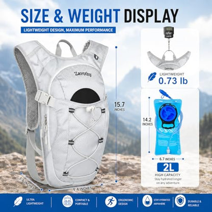 Zavothy Hydration Backpack with 2L Hydration Bladder Water Backpack for Hiking Hydration Pack for Running Cycling Hiking - color: Silver