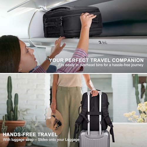 PIJUSHI Travel Backpack for Women Expandable Carry on Luggage Backpack Airline Approved TSA 16" Laptop Bag Business with USB Port(PE034 Black) - color: Black