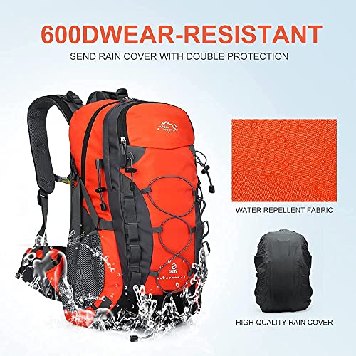INOXTO lightweight Hiking Backpack 35L/40L Hiking Daypack with Waterproof Rain Cover for Travel Camping Outdoor Men and Women - color: 35l Orange