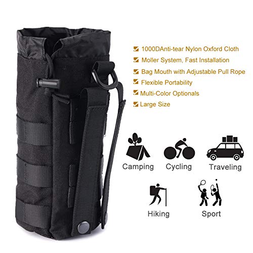Upgraded Sports Water Bottles Pouch Bag, Tactical Drawstring Molle Water Bottle Holder Tactical Pouches, Travel Mesh Water Bottle Bag Tactical Hydration Carrier - color: Black-2 Pack