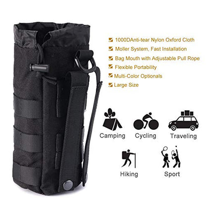 Upgraded Sports Water Bottles Pouch Bag, Tactical Drawstring Molle Water Bottle Holder Tactical Pouches, Travel Mesh Water Bottle Bag Tactical Hydration Carrier - color: Black-2 Pack