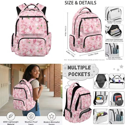 Cherry Blossom Axolotl Backpack for Girls School Backpack with Lunch Box Water Bottle Pouch Pencil Case 4PCS Set Elementary School Backpacks for Girls Kids Bookbag with Front Pocket Book Bag - color: Cherry Blossom Axolotl