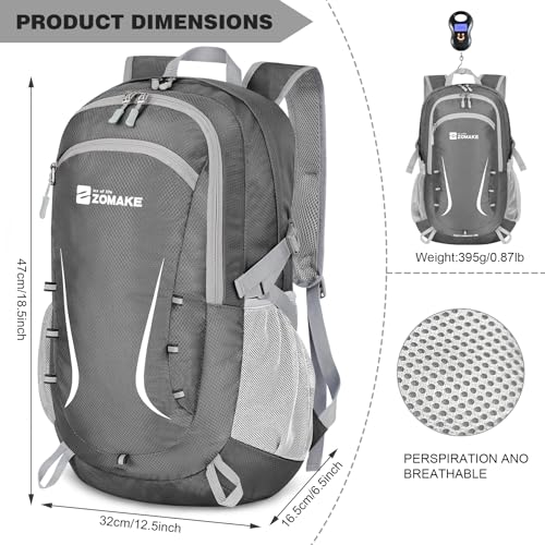 ZOMAKE Lightweight Packable Backpack 35L, Foldable Backpacks Water Resistant Collapsible Light Daypack for Hiking(Medium Grey) - color: Medium Grey B