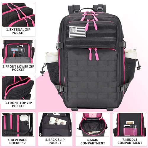 Lovelinks21 45L Tactical Assault Backpack 3 day assault pack with Molle Waterproof backpack Rucksack for Tactical Backpacks (Black Rose) - color: Black Rose