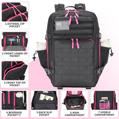 Lovelinks21 45L Tactical Assault Backpack 3 day assault pack with Molle Waterproof backpack Rucksack for Tactical Backpacks (Black Rose) - color: Black Rose