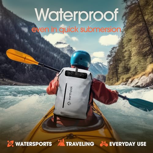 Earth Pak Waterproof Backpack - Heavy Duty Hiking Backpack - Roll-Top Closure Bag - Cushioned Dry Bag Waterproof Phone Case - color: Grey, size: 35L