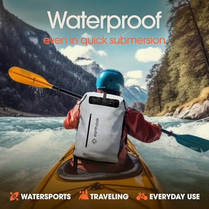 Earth Pak Waterproof Backpack - Heavy Duty Hiking Backpack - Roll-Top Closure Bag - Cushioned Dry Bag Waterproof Phone Case - color: Grey, size: 35L