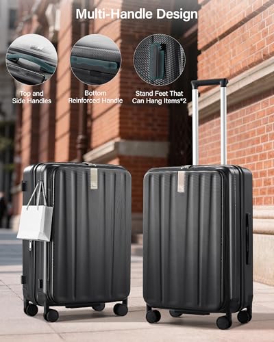 Hanke 24 Inch Expandable Luggage Top Opening Checked Bag Luggage Hard Shell Suitcases with Wheels Lightweight Travel Luggage Medium Suitcase with Lock for Woman Men-Jet Black - color: Jet Black, size: 24 Inch Expandable