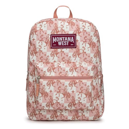 Montana West Backpack for Women Men 2 PCS Lightweight College Bookbags Casual Daypack Backpacks for Commute & Travel - color: Western Pink