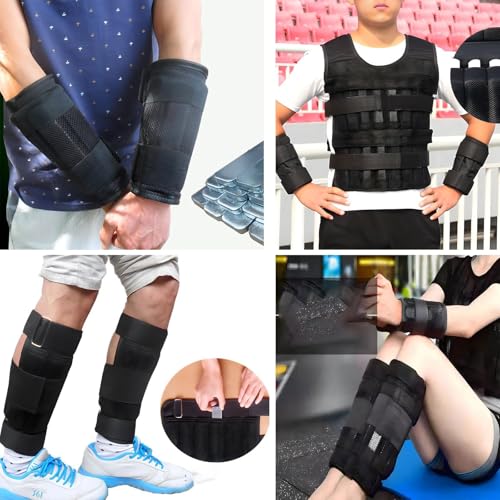 Weighted Vest Plates 10Pcs Set with Leg Guards - Adjustable Alloy Steel Blocks for Cardio Workouts- X-Large