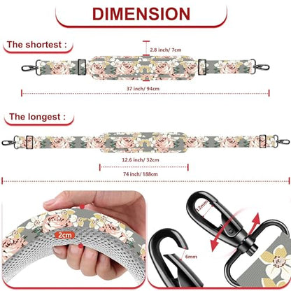 ZINZ 74" Shoulder Strap with Fixed Pad and Dual Balanced Buckles，Gray Flowers - color: Gray Flowers