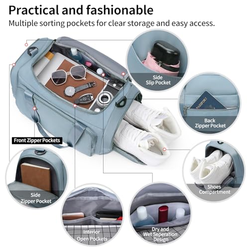 Gym Bags for Women Sports Backpack with Shoe Compartment & Wet Pocket Duffel Bag Carry On Weekender Bag Fitness Travel - color: Blue