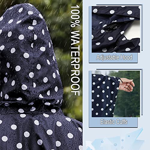 Fashion Hooded Rain Poncho Waterproof Raincoat Jacket with pocket for Women/Men/Adult - color: Black/White