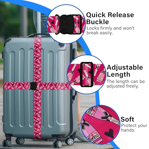 2 Pack Luggage Straps for Suitcases, Adjustable Travel Belt with Double Lock and Quick Release Buckle, Heavy Duty Nylon Bag Packing Strap, Bright Identifiers Business Travel Accessories-Pink Bottles - color: 24020 Pink Bottles