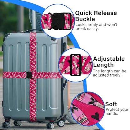 2 Pack Luggage Straps for Suitcases, Adjustable Travel Belt with Double Lock and Quick Release Buckle, Heavy Duty Nylon Bag Packing Strap, Bright Identifiers Business Travel Accessories-Pink Bottles - color: 24020 Pink Bottles