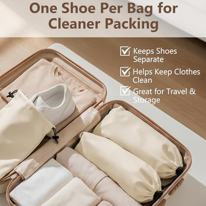 Merkfo 8-Pack Shoe Bags for Travel, One Shoe Per Bag, Fits Size 13 | Soft Drawstring Fabric Bags | 17.7 x 9.1 in | For Suitcase Packing, Gym Bags, and Closet Storage