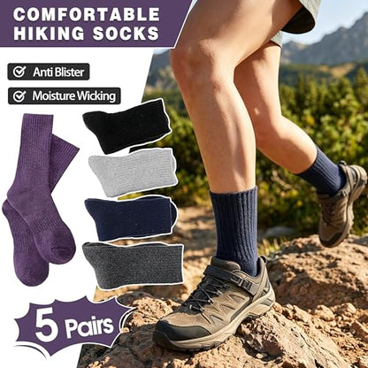 MOGGEI 5 Pairs Womens Merino Wool Socks Hiking Warm Winter Thick Thermal Crew Cozy Cabin Ladies Gift Comfy Boot Work Socks - color: Solid Color B