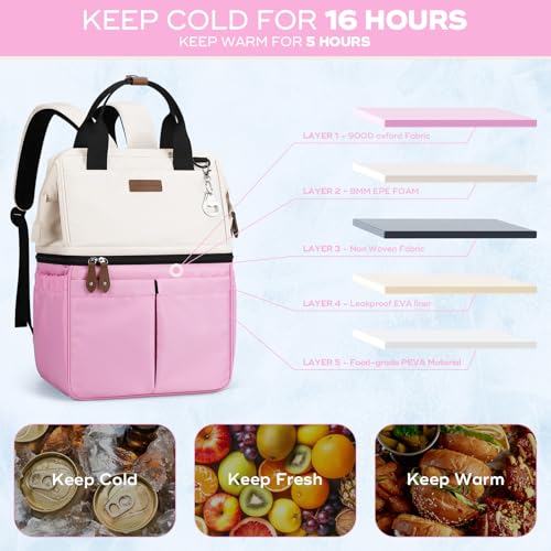 Maelstrom Cooler Backpack, 36 Cans Insulated Backpack Cooler, Soft Leakproof Double Deck Cooler Bag, Lightweight Lunch Backpack for Men & Women,Perfect for Beach Travel, Camping & Work-Beige Pink | 36 Can,Keeps Food Cold For 16h,Ergonomic, Lightweight. Pe