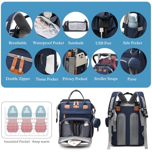 Jeryswet Baby Diaper Bags with Changing Station, Waterproof Large Capacity Diaper Bag Backpack for Moms Dads with USB Charging Port and Stroller Straps, Baby Shower Gifts, Blue - color: Blue