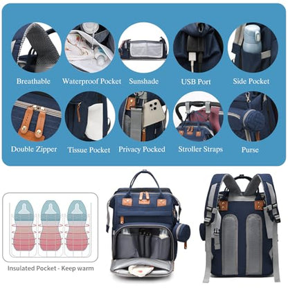 Jeryswet Baby Diaper Bags with Changing Station, Waterproof Large Capacity Diaper Bag Backpack for Moms Dads with USB Charging Port and Stroller Straps, Baby Shower Gifts, Blue - color: Blue