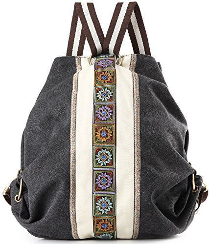 Goodhan WomCanvas Backpack Daypack Casual Shoulder Bag, Vintage Heavy-duty Anti-theft Travel Backpack(Grey Black) - color: Grey Black