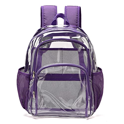 Clear Backpack, Clear Bag Stadium Large See Through Bookbag Heavy Duty PVC Transparent Backpacks for School - color: Purple-1pack