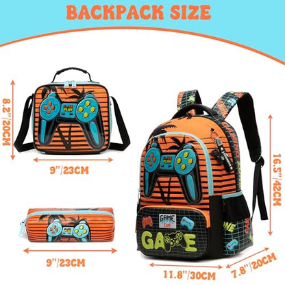 Meetbelify Kids School Backpacks for Girls Boys Backpack with Lunch Bag for Elmentary Students - color: 02 Game